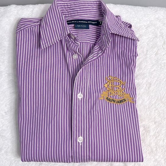 Ralph Lauren Sport Purple Pinstripe Button Down with Royal Crest size 2 - Picture 1 of 7